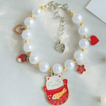 캣위드독 강아지 고양이 목걸이 핸드메이드 진주 목걸이 5종 반려견 반려묘 반려동물, 레드