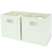 SEVENDOME 패브릭 보관 상자 큐브 27.9 x 27.9 x 27.9cm(11 x 11 x 11인치) 손잡이가 달린 패브릭 칸막이 정리함 바구니 옷장용 접이식 바구니 또는, 4 Pack, Creamy-white