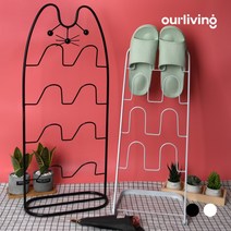 [히트템] 고양이 철제 슬리퍼 거치대 실내화 걸이 정리대 슈즈렉 4단, 고양이 실내화거치대_블랙