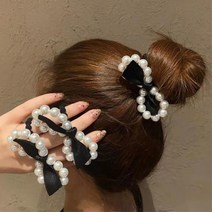 진주알 검정 리본 큐티 헤어밴드 3개 세트 올림머리