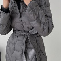 초경량 오리털 로브벨트 후드 롱 패딩 퀼팅점퍼