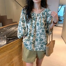 퀸앤조이 내추럴 루즈핏 퍼프소매 블라우스