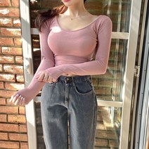 릴리티 / 핑크베놈 티셔츠/라운드넥 슬림핏 기본 무지 크롭 미니 레이어드 쫄티 긴팔 아이보리 핑크 올리브 블루 그레이 블랙