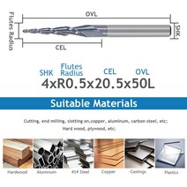 HOZLY-볼 노즈 3175mm 4mm 테이퍼 엔드 밀 라우터 비트 1 개 CNC 목재 금속 커터 텅스텐, 06 4.0xR1.0x15x50L