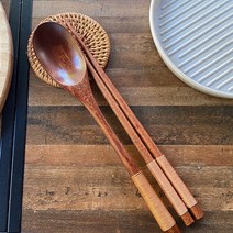 리빙에이지 옻칠 나무 수저세트 우드 수저 숟가락 젓가락, 스트링 숟가락+젓가락 브라운