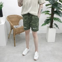 모룸 여름 바이오워싱 면 밀리터리 카모 크롭 레터링 밴딩 반바지 2컬러