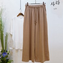 부산사라 여성용 린넨 밴딩 와이드 팬츠