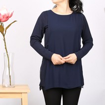 노브패리스 BRO959옆끈 긴팔 시리즈 네이비 롱 티셔츠 66~88 블라우스 쉬폰 셔츠 뱃살 체형커버 엄마 할머니