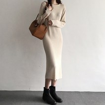 루즈핏 꽈배기 트임 반목 일자핏 목폴라 니트 원피스 폴라 촬영 가을 임산부 오피스룩