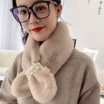 Bufanda 진주 플러시 빕 스카프 두꺼운 모조 토끼 모피 목도리 목 따뜻하게 겨울 여성
