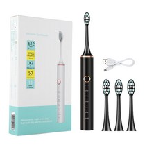 전동 칫솔 음파 usb 충전식 고주파 스마트 타이머 6 모드 강력한 초음파 ipx7, 검은색