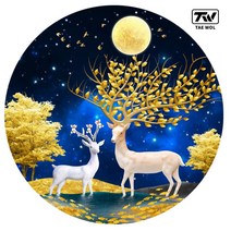 TAE WOL DIY 보석 십자수 DIY 패키지 황금 사슴 금전수 원형 비즈 보석십자수액자세트(액자포함), 90*90cm, 90*90cm