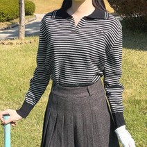 [MM스포츠]여성 가을 겨울 카라 스트라이프 골프 맨투맨 니트