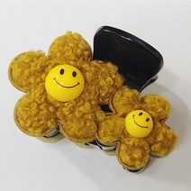 SUNNYDAY 페이크 퍼 털 헤어집게핀 성인 여성 스마일 꽃 플라워 헤어핀 반머리 반묶음 헤어 고정 악세사리 기분전환 머리핀 MM1