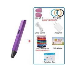 OLED 디스플레이 3D 프린팅 펜 RP800A 두들링 아트 크래프트 제작 교육 완구용 전문 드로잉, purple with PLA 50m_AU adapter
