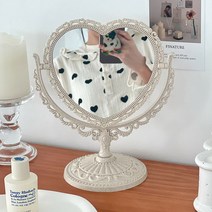 레이스 하트거울 공주님거울 스윙 화장거울 하트탁상거울 귀여운소품, 아이보리