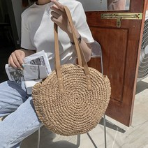 멍석 잔디 빈티지 라탄 러그 Gusure 여름 라운드 짚 등나무 가방 캐주얼 수제 짠 비치 토트 여성 대용량 어