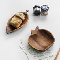 티티리 아카시아 나무 그릇 접시 쟁반 볼 원목 우드 사과 나뭇잎 플레이트 (2P)
