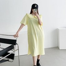 옷자락 [옷자락] 여자 빅카라 반팔 일자 무지 롱원피스