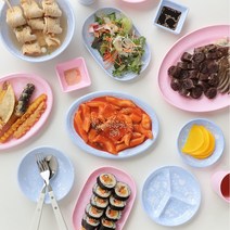 파스텔 마블 멜라민 분식 그릇 17종 2color 식기 컵, 찬사라3반_베이비블루