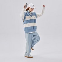 스트라이프 브이넥 앙고라 니트 조끼 겨울 가을 겨울 셔츠 레이어드 민소매 스웨터