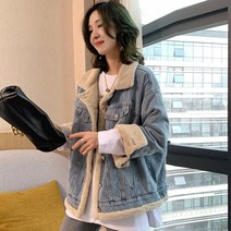 자칠 보아털 청자켓 연청 데님 야상 재킷 겨울 청카바 루즈핏 방한 보온 겨울 아우터 여대생 데일리 캐주얼