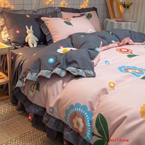 puildaug 두꺼운 샌딩 침대 스커트 침대 4 피스 침대 시트 퀼트 커버 3 피스 침구 세트
