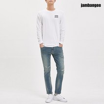 잠뱅이 남성 등판 전사 프린트 긴팔 티셔츠 화이트 AJ3WTS12-WH