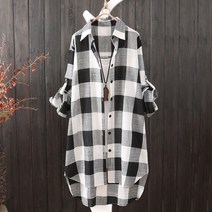 체크 롱 남방 여성 셔츠 18