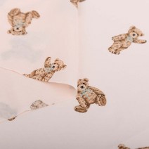 순면 곰돌이패턴 원단 테디베어 시리즈, 60수 바이오 워싱 핑크 테디베어