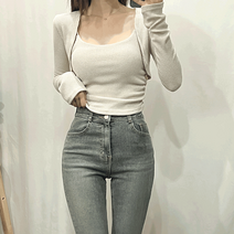 [SET/캡내장] 진저 잔골지 숏 크롭 볼레로 가디건 + 캡 패드 셔링 크롭 끈 나시 세트 (4 color)