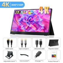 컴퓨터 노트북용 휴대용 모니터 4K UHD USB 타입 C IPS 화면 Xbox PS4/5 스위치 맥북 LCD 디스플레이 게이밍 15.6 인치, [01] SJD1505-4K, [04] EU 플매트 카펫 러그