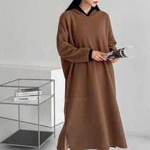 여자 옆트임 박시 후드 골지 스판 무지 롱원피스
