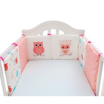 침대 쿠션 범퍼 유아 아기 유아용 어린이, [핑크 부엉이] 6매입