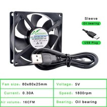 40mm 50mm 60mm 70mm 80mm 92mm 120mm dc5v usb 커넥터 diy 냉각 라우터 게임 tv 박스 전원 공급 장치용 조용한 냉각 팬, 80x80x25mm 슬리브