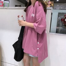 이유무무 여성용 심플 롱 반팔 박스 티셔츠