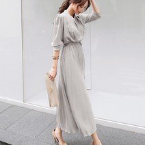 로로비 가을 롱 플리츠 주름 원피스 예쁜 쉬폰 스커트 하객룩 30 40대