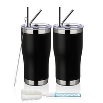 MEWAY 591.4 ml 20oz 스테인리스 스틸 텀블러 2팩 벌크 뚜껑 포함된 진공 단열 커피 컵 혼합 색상 이중 월 파우더 코팅 여행용 머그컵 증정 냉온열 보온컵 2개 세트, Black_12