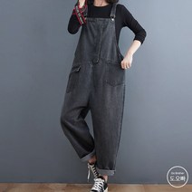 도오빠 여성 데님 멜빵 팬츠 청바지 롤업 배기바지 루즈핏 빅사이즈 점프수트 원피스 여자멜빵바지