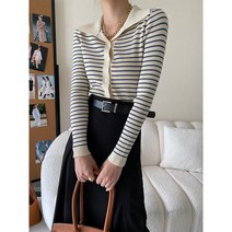 봄 여름 가을 카라넥 스트라이프 골지 기본 가디건 슬림핏 오피스룩 공항패션 그린