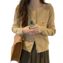 데이홀릭 곰돌이자수 라운드 베이직 니트가디건