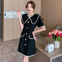 여성 러블리한 기본핏 미니 반팔 무지 폴리에스테르 원피스 결혼식 하객룩 빅사이즈