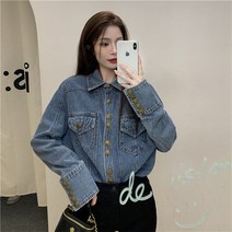여자 청남방 블라우스 세련된 디자인 데님 여성 하이 스트리트 진한 파란색 중간 길이 장 Blusas Mujer 싱글 브레스트 슬림 빈티지 셔츠