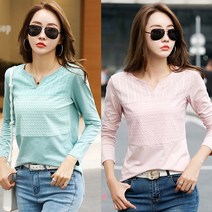 밍키비 데이지 여성 긴팔 티셔츠 티 의류 가을 카라 라운드 면티 빅사이즈 기본 셔츠 무지 7부 남방 블라우스+ 스마트 스트랩 증정