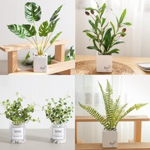 기분좋은 집콕 인테리어 녹색 식물 잎 조화 화분 6종 1택, 보스터사각화분set 30cm