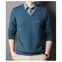 Prosekor 남성 셔츠 레이어드 니트 브이넥 긴팔 니트