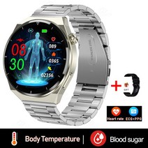 ECG PPG 스마트 워치 남성 건강 혈압 심장 박동 피트니스 스포츠 시계, [14] Silver Steel