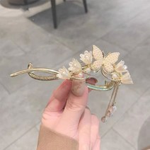 [2개] 진주 나비 은방울꽃 비녀 헤어핀 헤어비녀 반자동 수동핀 머리핀한 복비녀