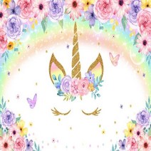 셀프 사진 촬영 포토 호환 유니콘 배경 소녀 생일 파티 장식 무지개 꽃 공주 베이비 샤워 배너, Vinyl---90x60cm+11