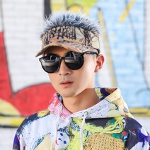 가발 썬캡 골프 나들이 가발 모자 털 달린 헤어 일체형 캡 자외선 차단 남성 개성 패션, 그레이(카무플라주)